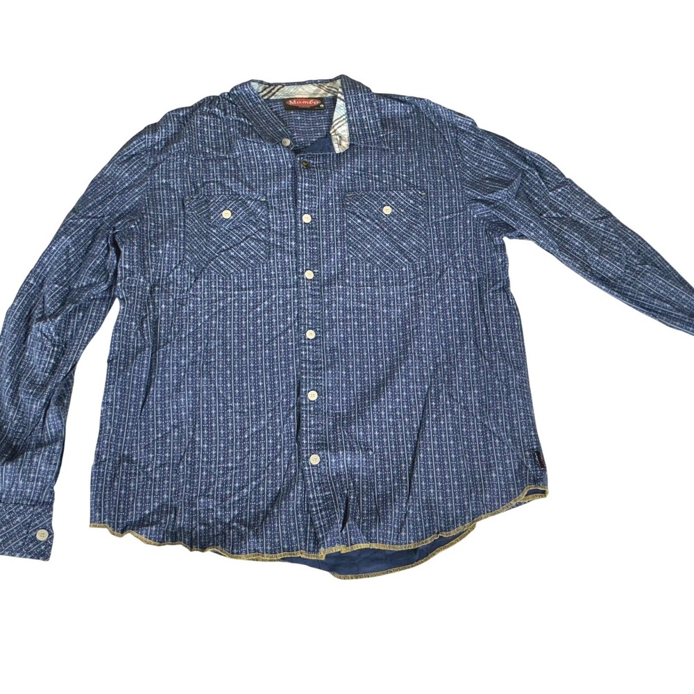 Mambo Australia Mens Blue Geometric Print Button Down Shirt Long Sleeve Large